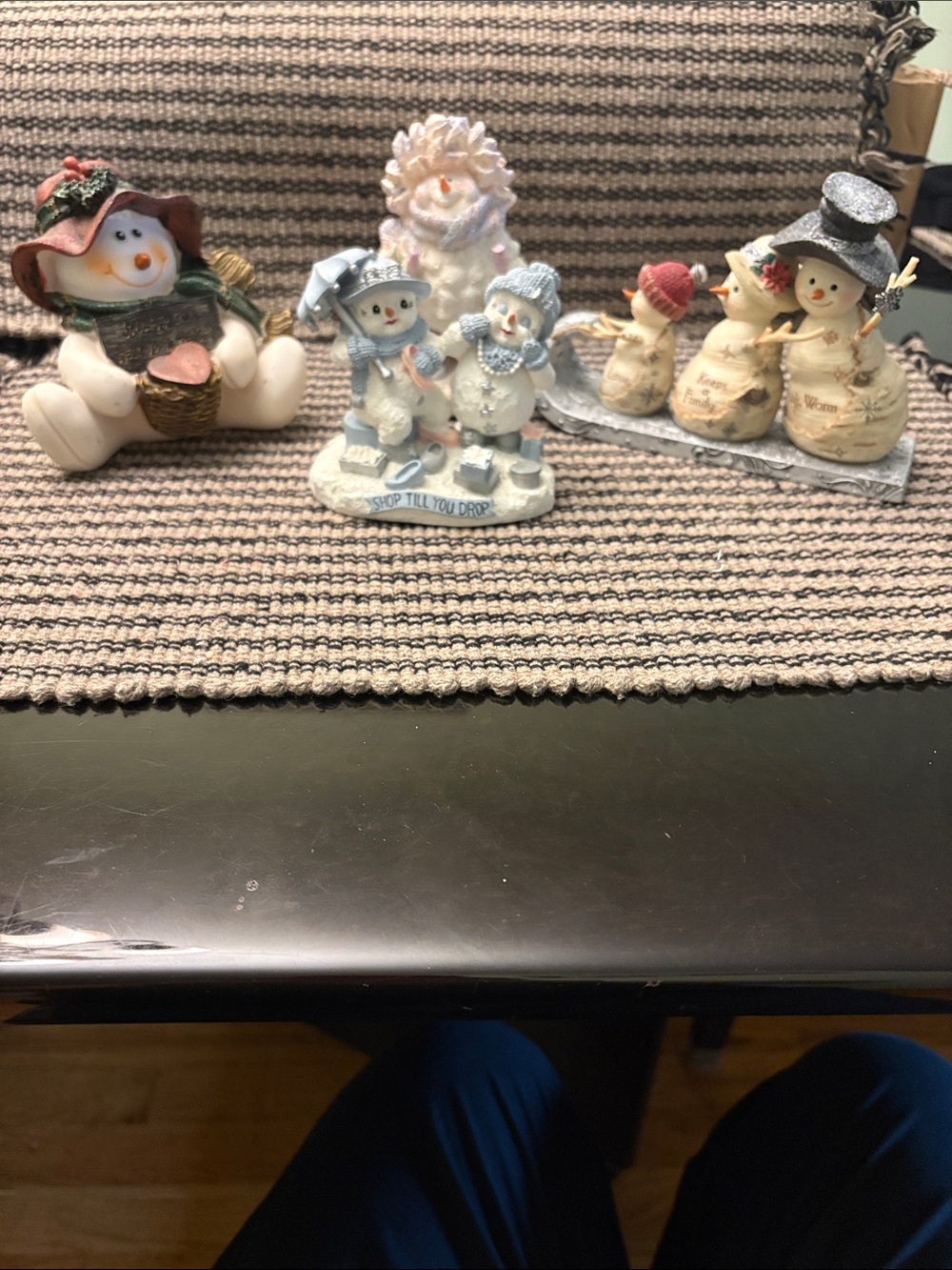 Festive White and Cream Snowman Figurine Set - Holiday Tabletop Decor